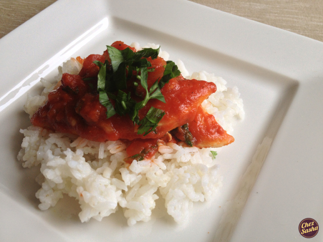Chicken tenders in a tomato lemon sauce