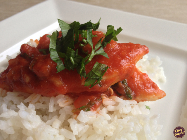Chicken tenders in a tomato lemon sauce