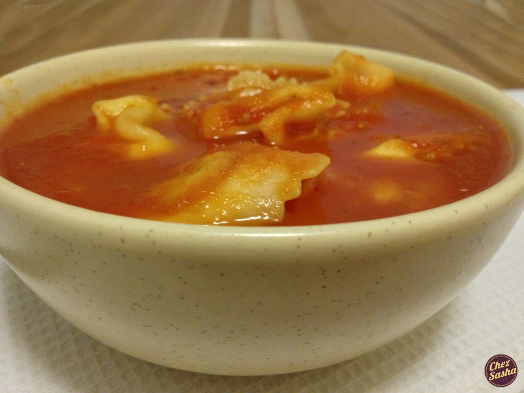 Tomato soup featuring Giovanni Rana Prosciutto Tortelloni 
