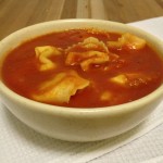 Tomato soup featuring Giovanni Rana Prosciutto Tortelloni