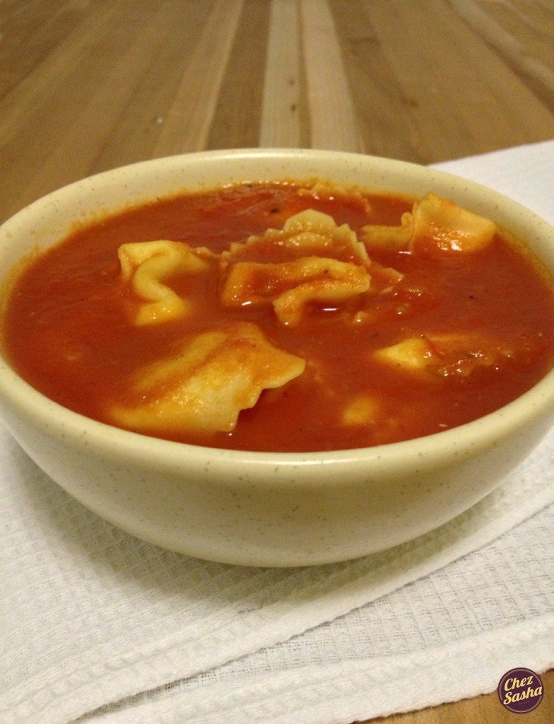 Tomato soup featuring Giovanni Rana Prosciutto Tortelloni